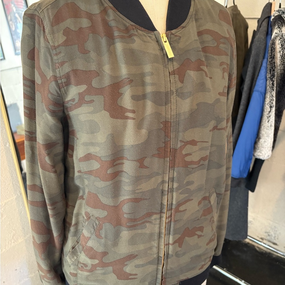 Sanctuary Olive and Brown Camouflage Bomber Jacket